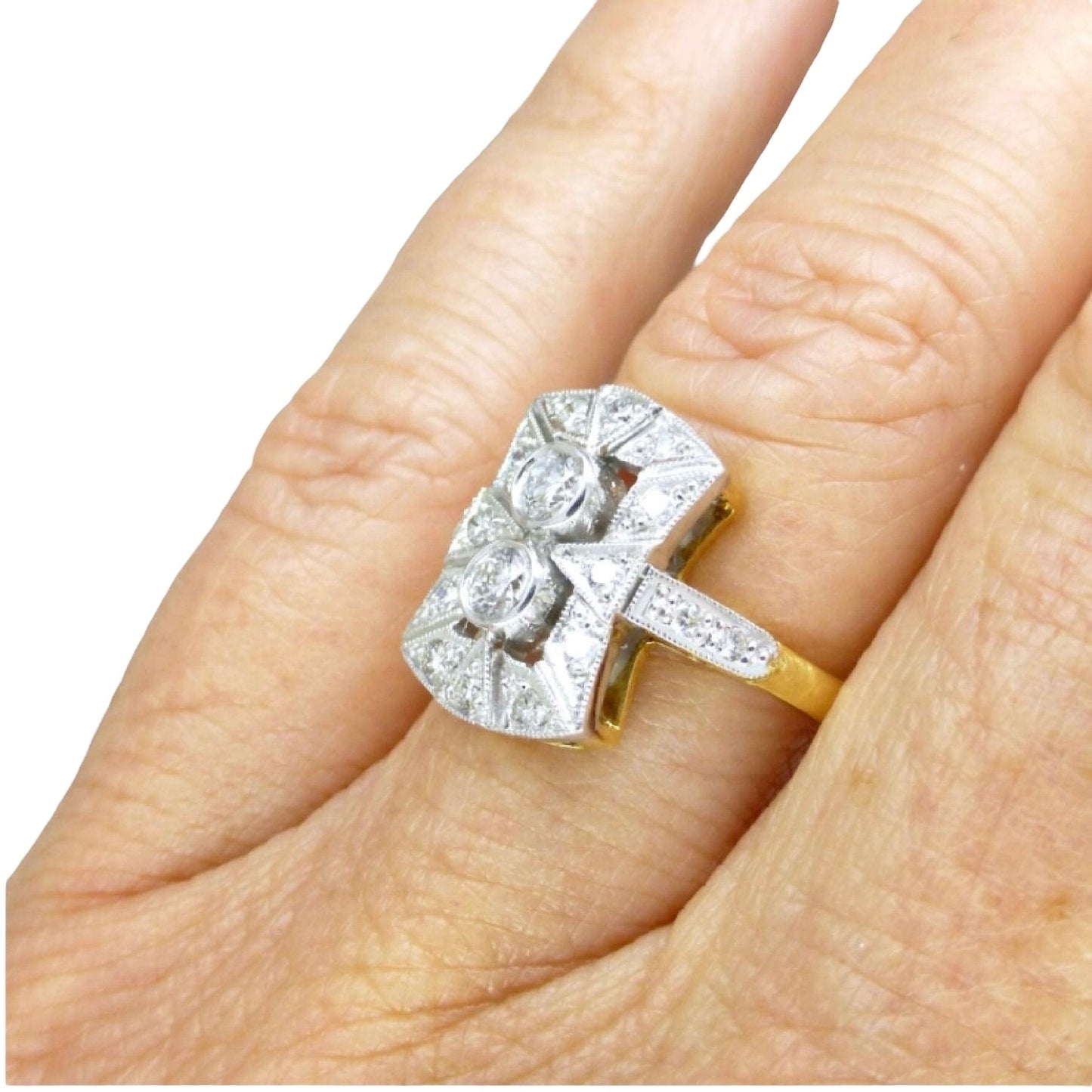 Vintage 18ct Art Deco style Diamond cluster panel ring