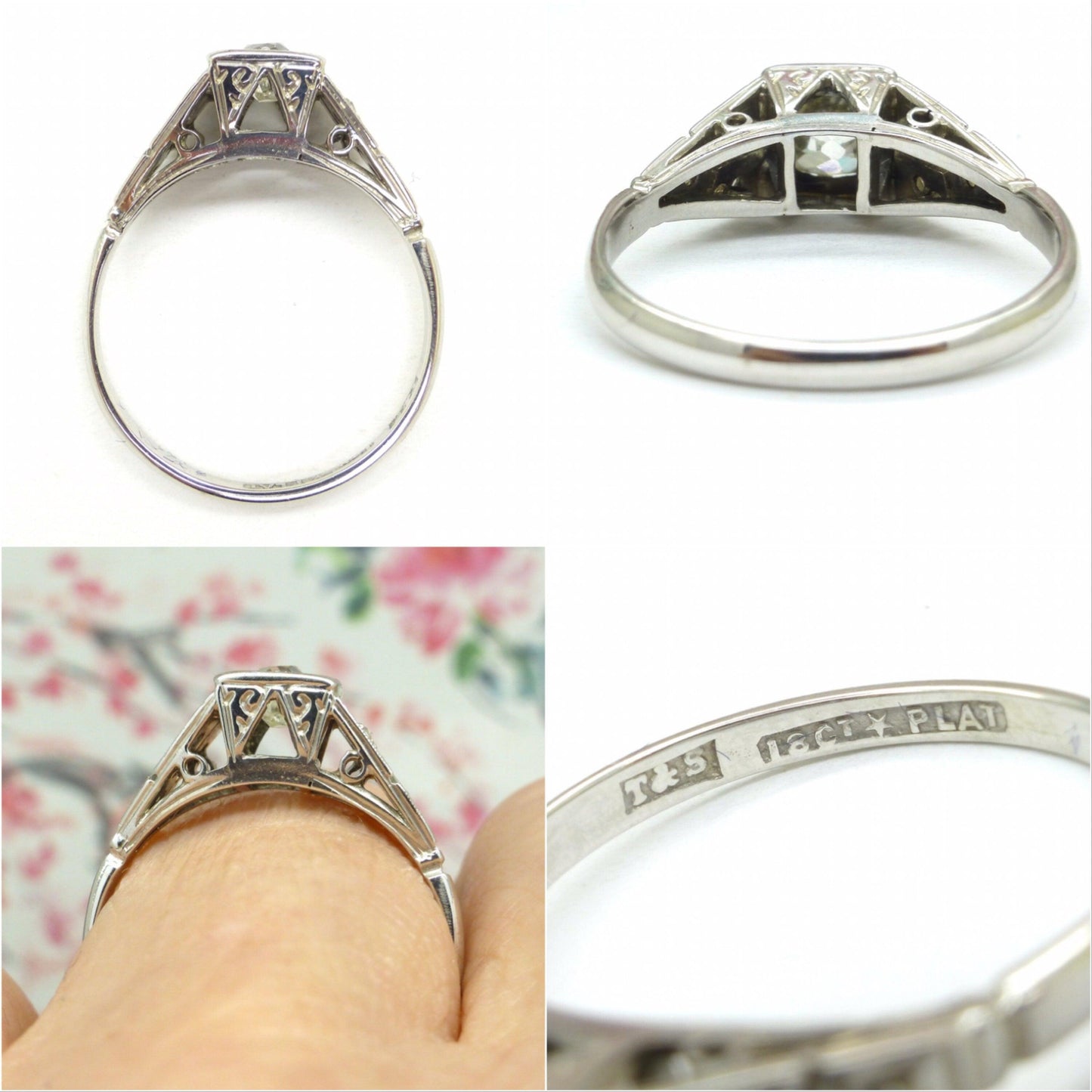 Antique Art Deco Platinum & 18ct white gold diamond solitaire ring c.1920s