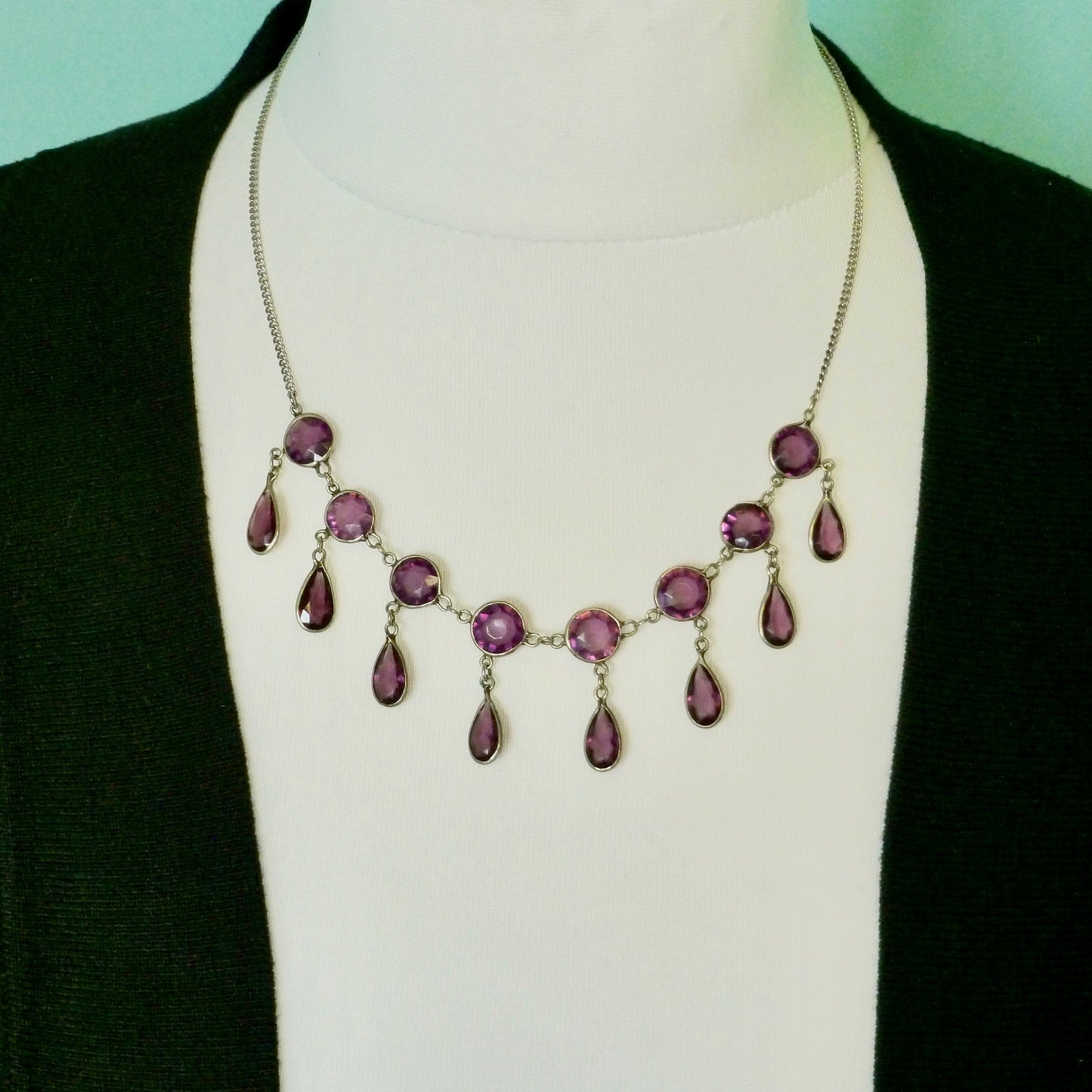 Vintage amethyst paste fringe/festoon necklace c1910-20's