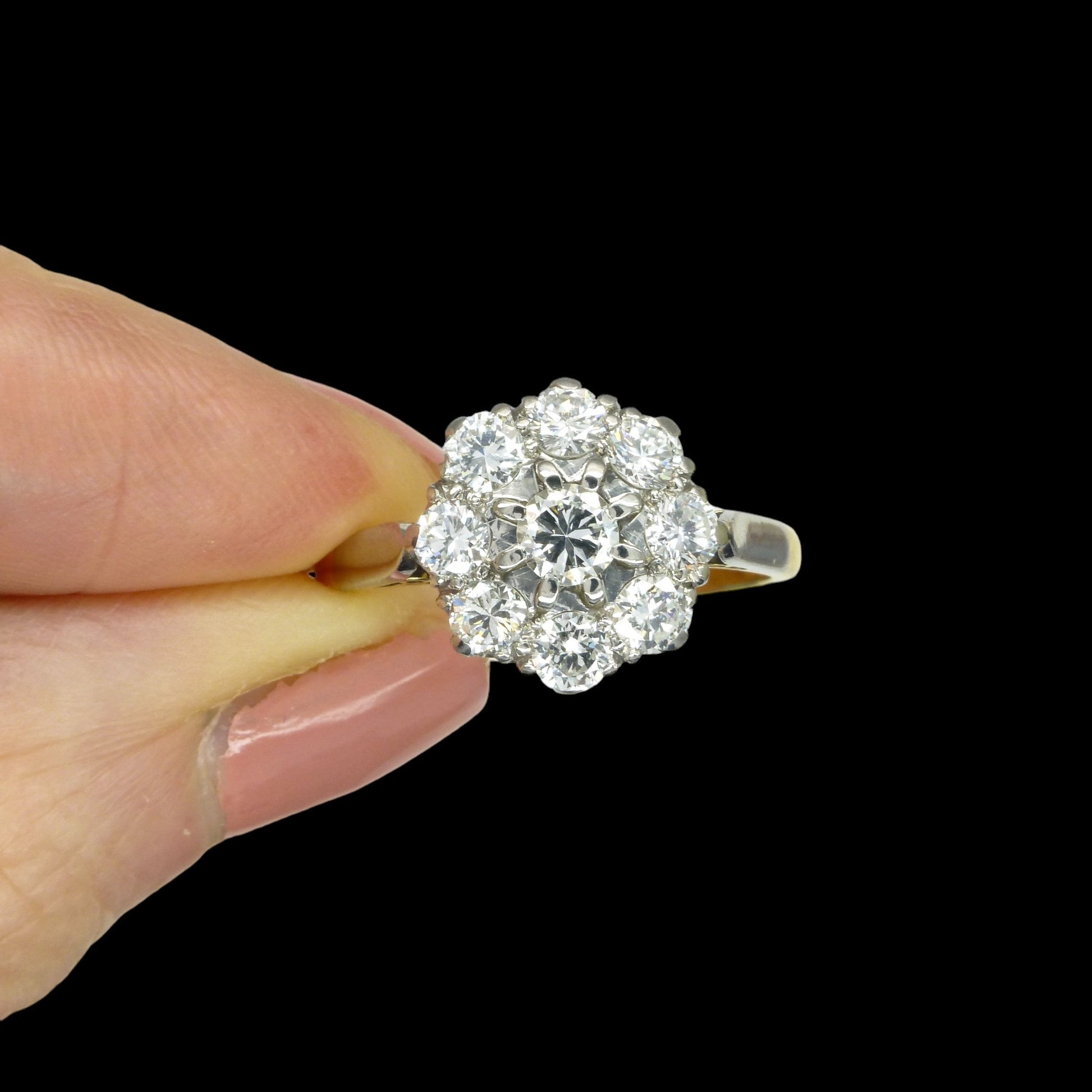 Vintage 18ct Platinum natural diamond cluster engagement ring 1.10 carat ~ Independent Valuation