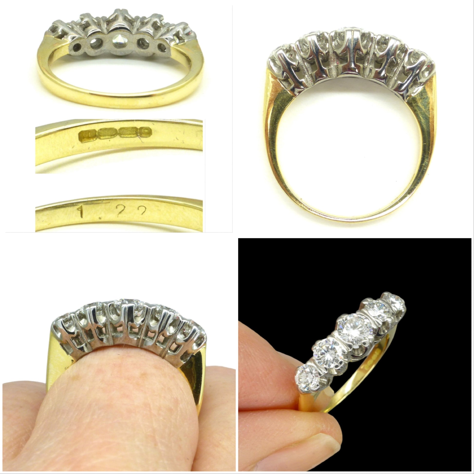 Vintage 18ct natural brilliant cut diamond five stone ring 1.22ct ~ With independent report & Valuation