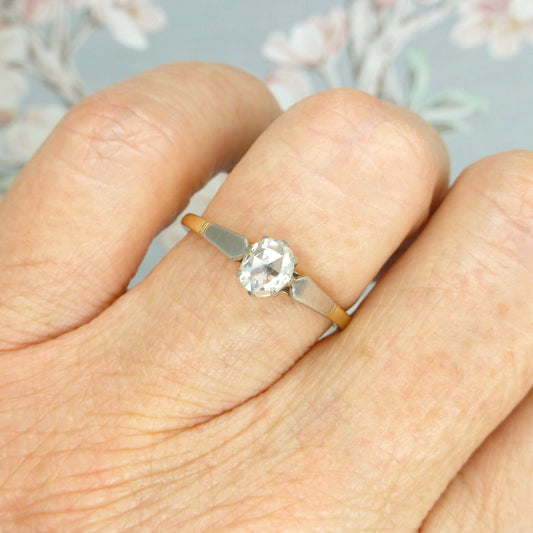 Antique Platinum & 18ct gold old rose cut diamond solitaire engagement ring c1910- 1920s