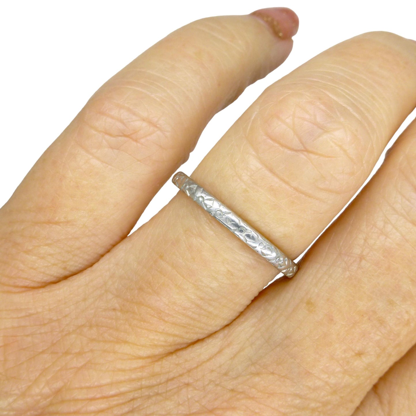 Antique Art Deco platinum orange blossom engraved wedding band 1920's ~ K 1/2