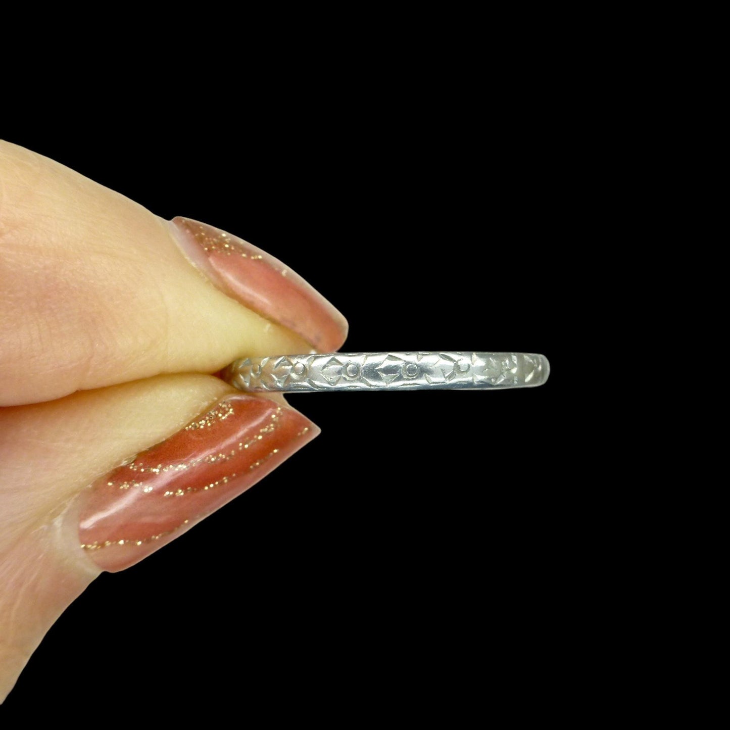 Antique Art Deco platinum orange blossom engraved wedding band 1920's ~ K 1/2