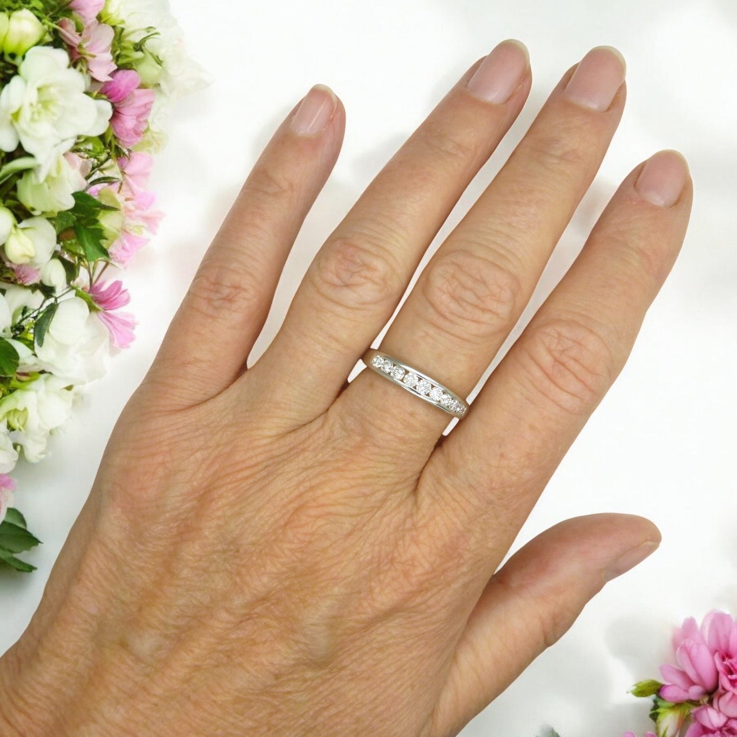 Vintage Platinum natural Diamond channel set half eternity wedding ring 0.50ct