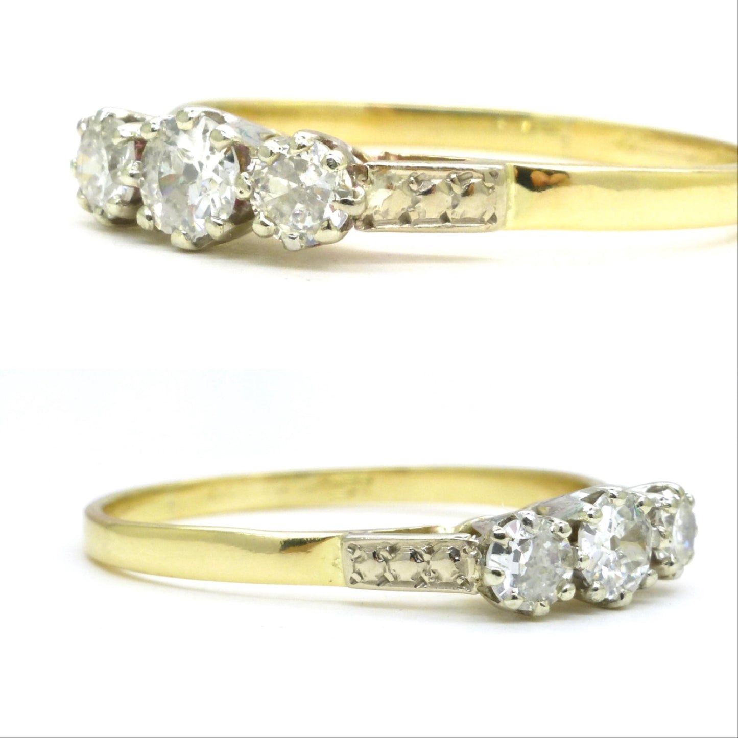 Vintage 18ct old cut diamond three stone trilogy ring 0.50ct ~ c1930's