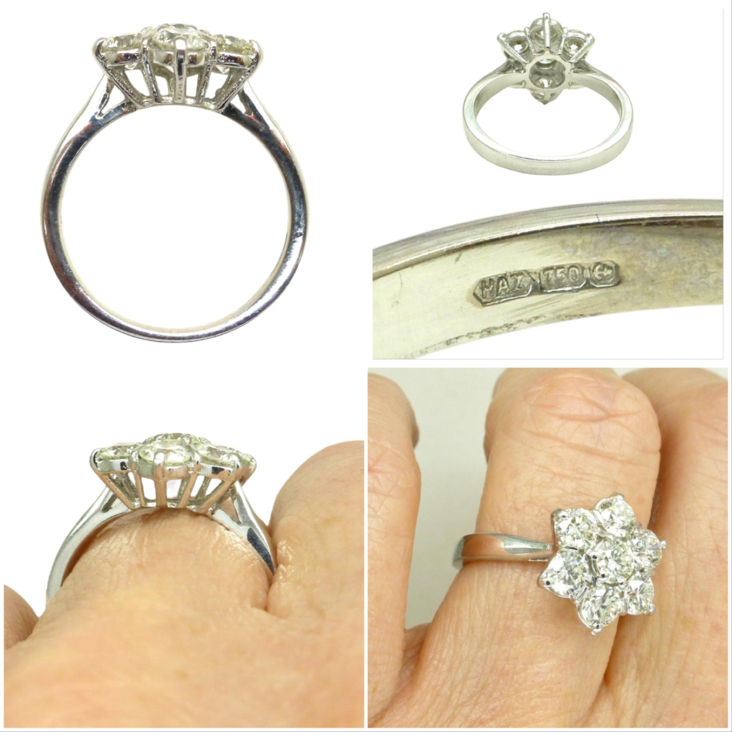 Stunning vintage 18ct white gold diamond cluster ring 1.41 carat ~ Independent Valuation