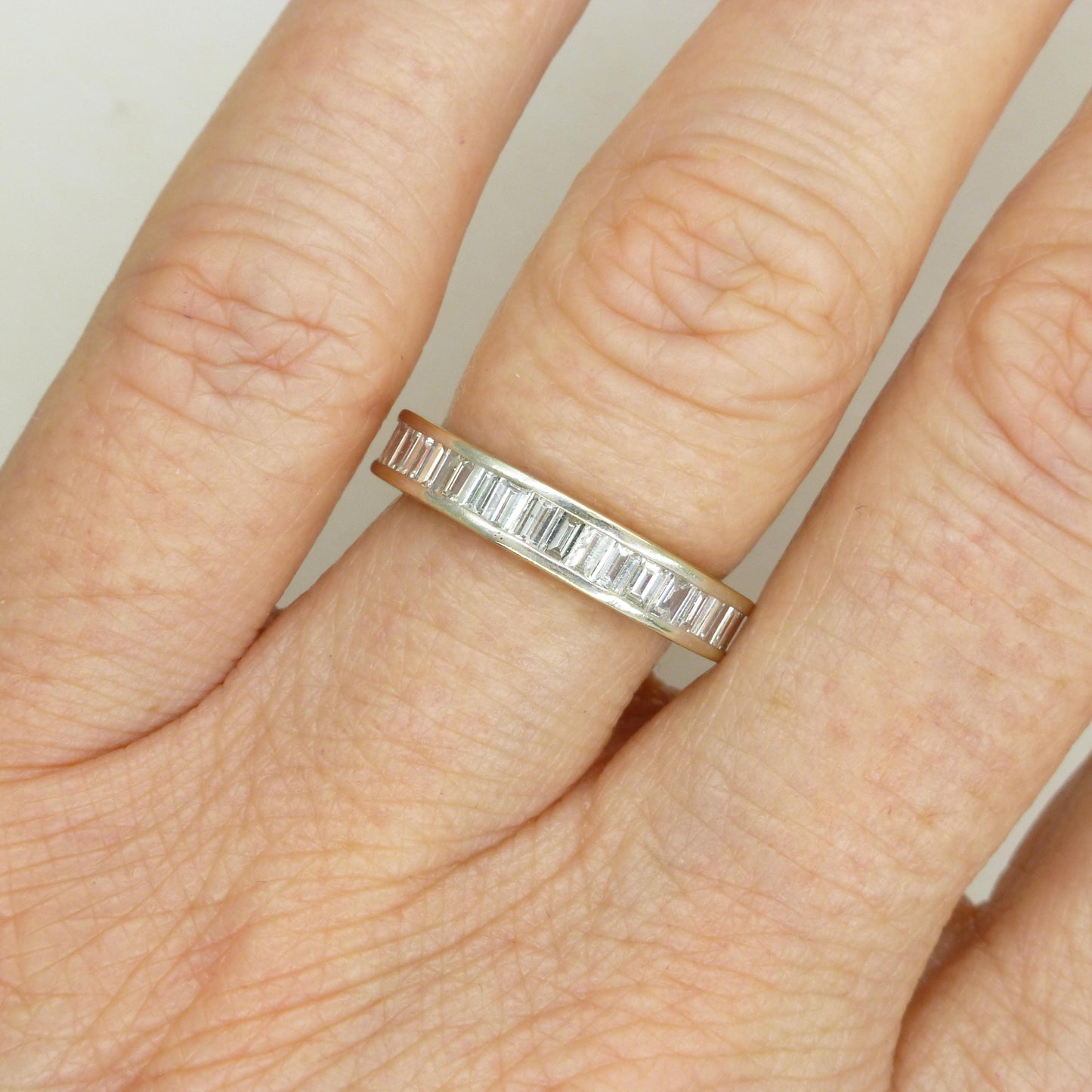 Vintage Baguette cut natural Diamond full hoop eternity wedding band 1.44ct - 18ct white gold - Independent valuation