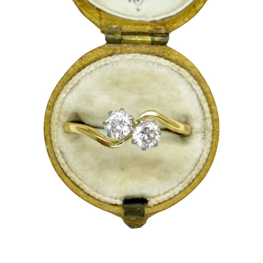 Antique Edwardian 18ct Platinum Two stone natural diamond ring 1910-1920s ~ Moi et Toi ~ 0.50ct ~ Wedding anniversary