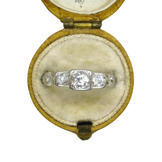 Vintage 18ct white gold old cut diamond three stone trilogy ring 0.50ct ~ c1930's