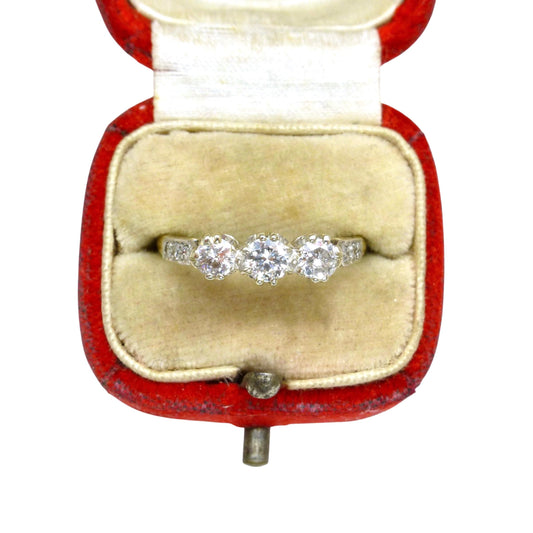 Vintage 18ct natural diamond three stone trilogy ring 0.60ct ~ c1950's
