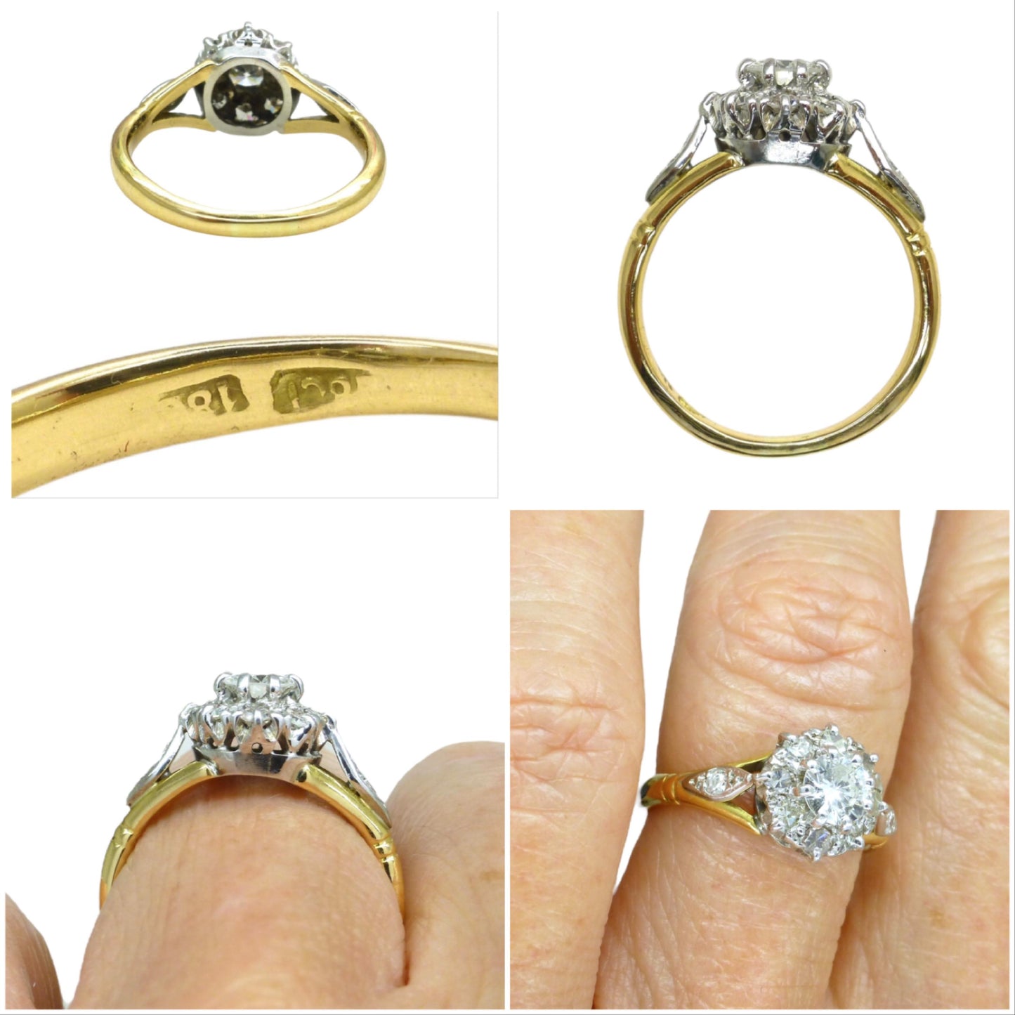Vintage 18ct natural diamond cluster halo ring c1960's