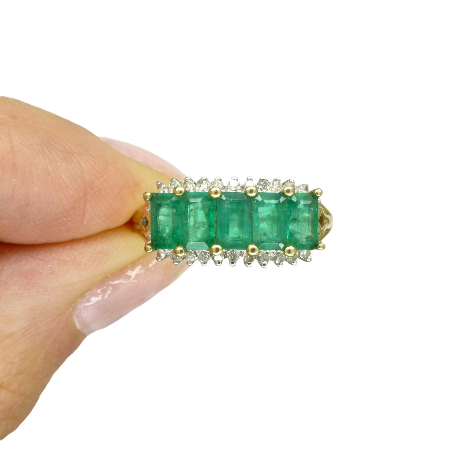 Vintage 9ct gold Emerald & Diamond five stone ring