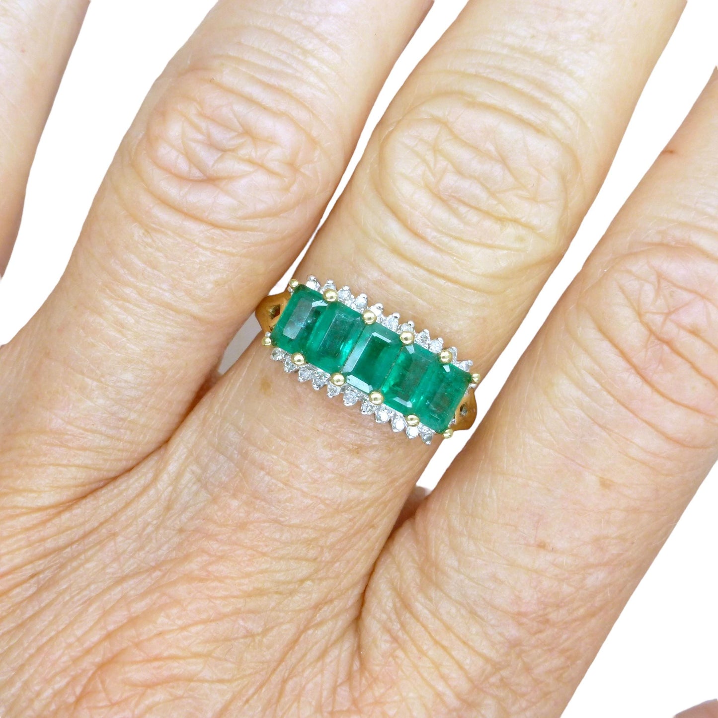 Vintage 9ct gold Emerald & Diamond five stone ring