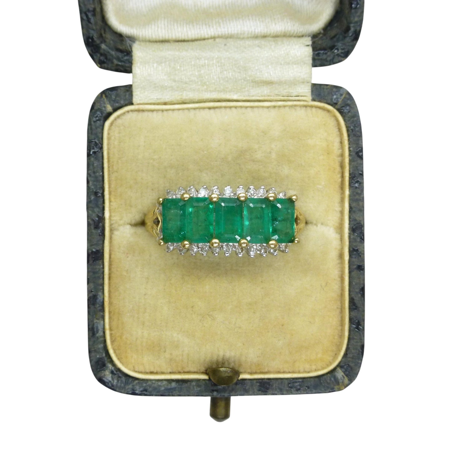 Vintage 9ct gold Emerald & Diamond five stone ring
