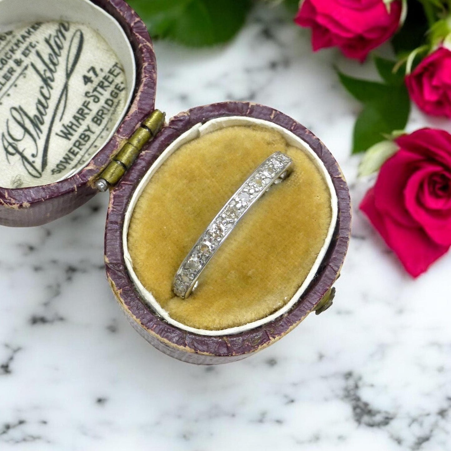 Art Deco platinum Diamond full eternity wedding band 1920's ~ size O / 7