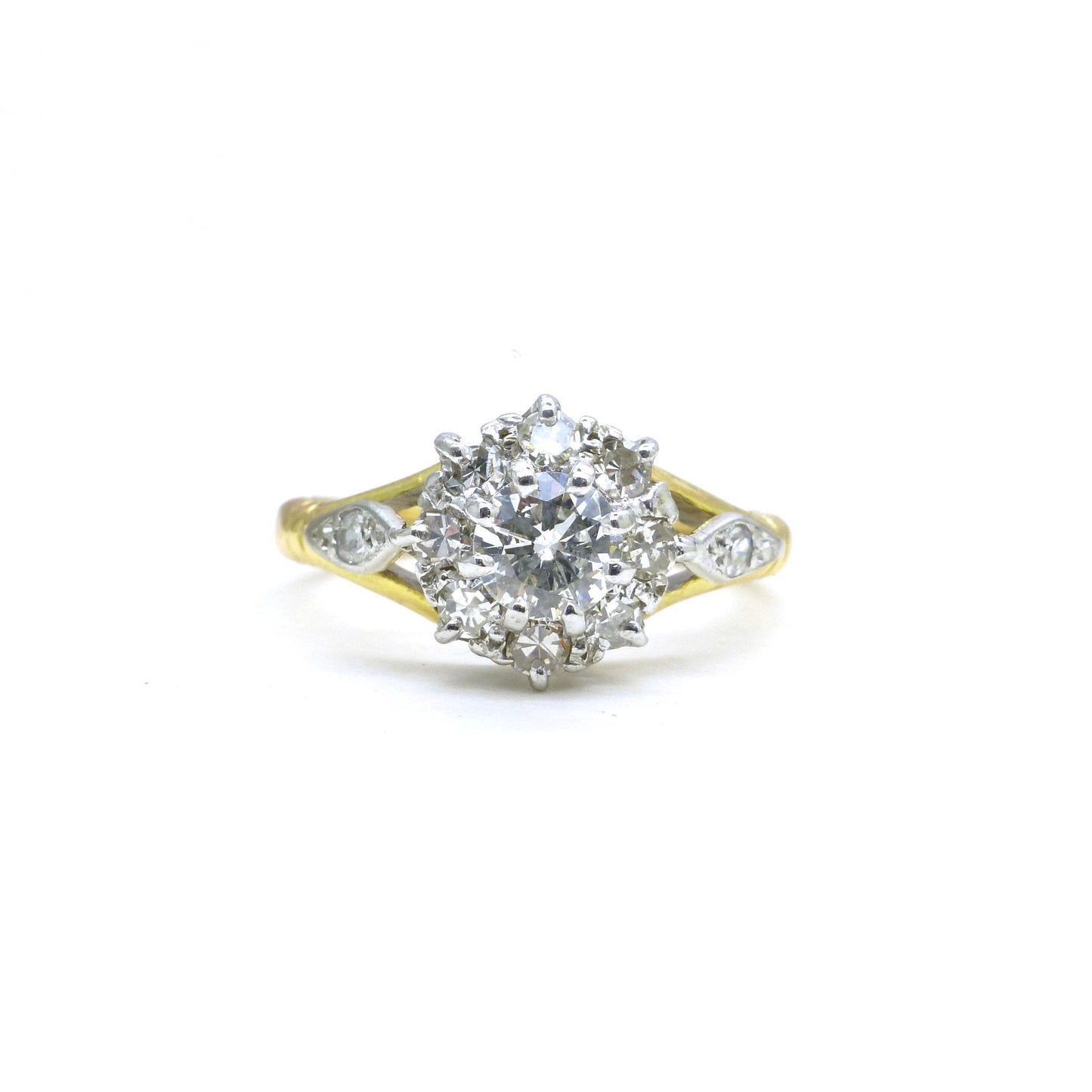 Vintage 18ct natural diamond cluster halo ring c1960's