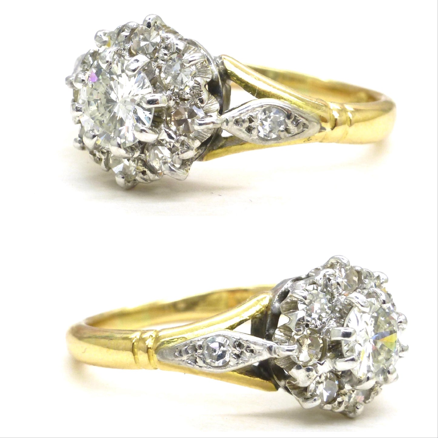 Vintage 18ct natural diamond cluster halo ring c1960's