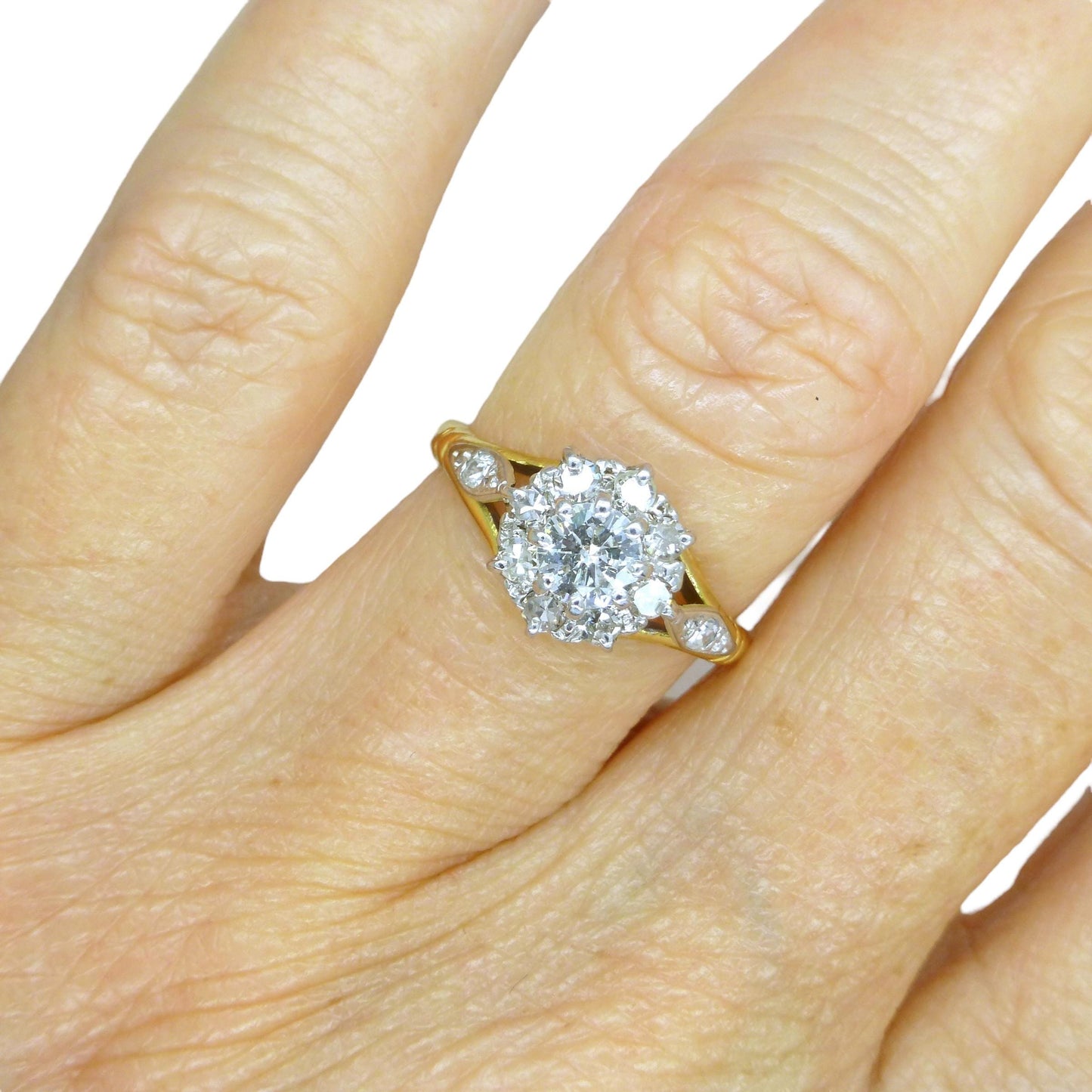 Vintage 18ct natural diamond cluster halo ring c1960's