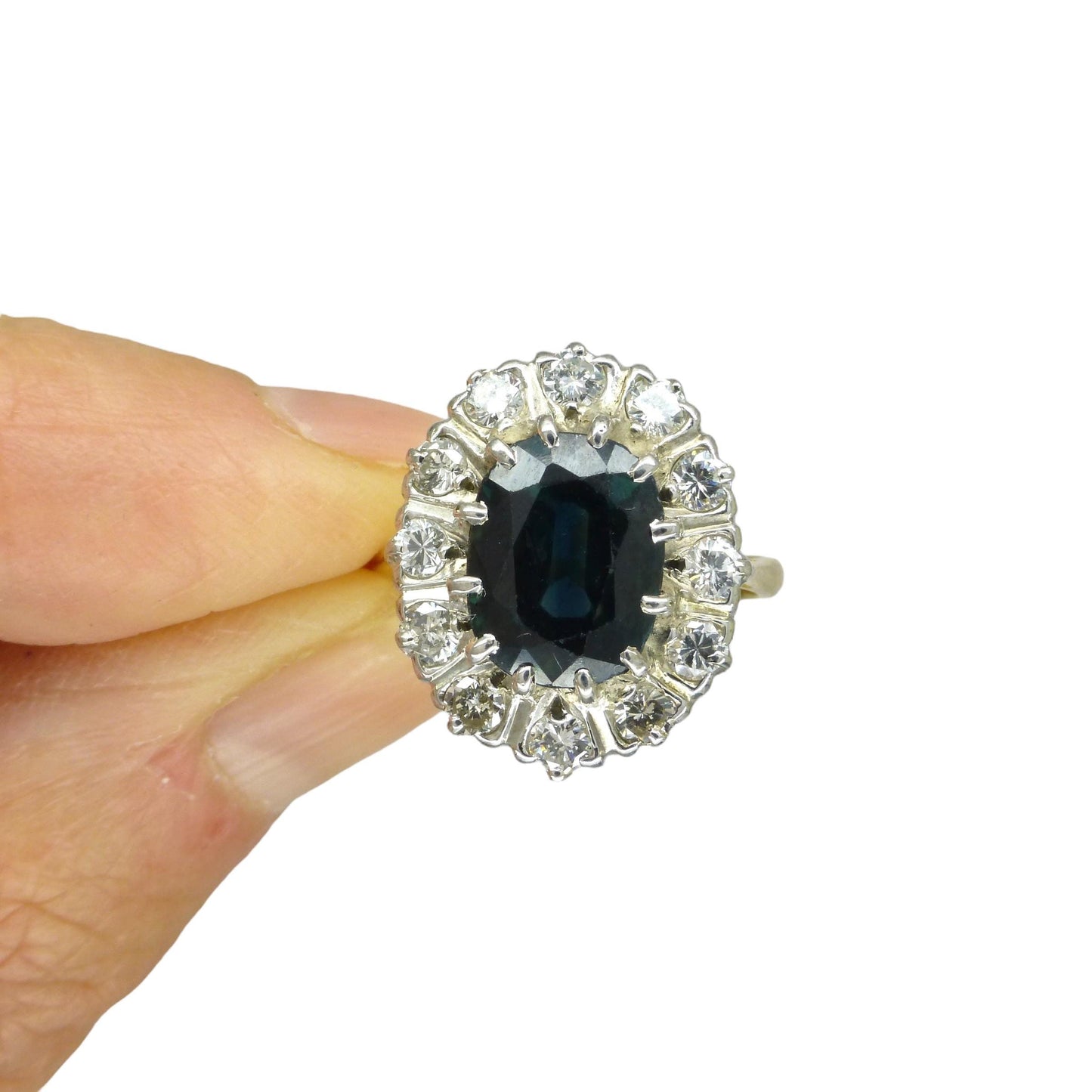 Vintage 18ct sapphire & diamond oval cluster ring - Iconic Princess of Wales ring