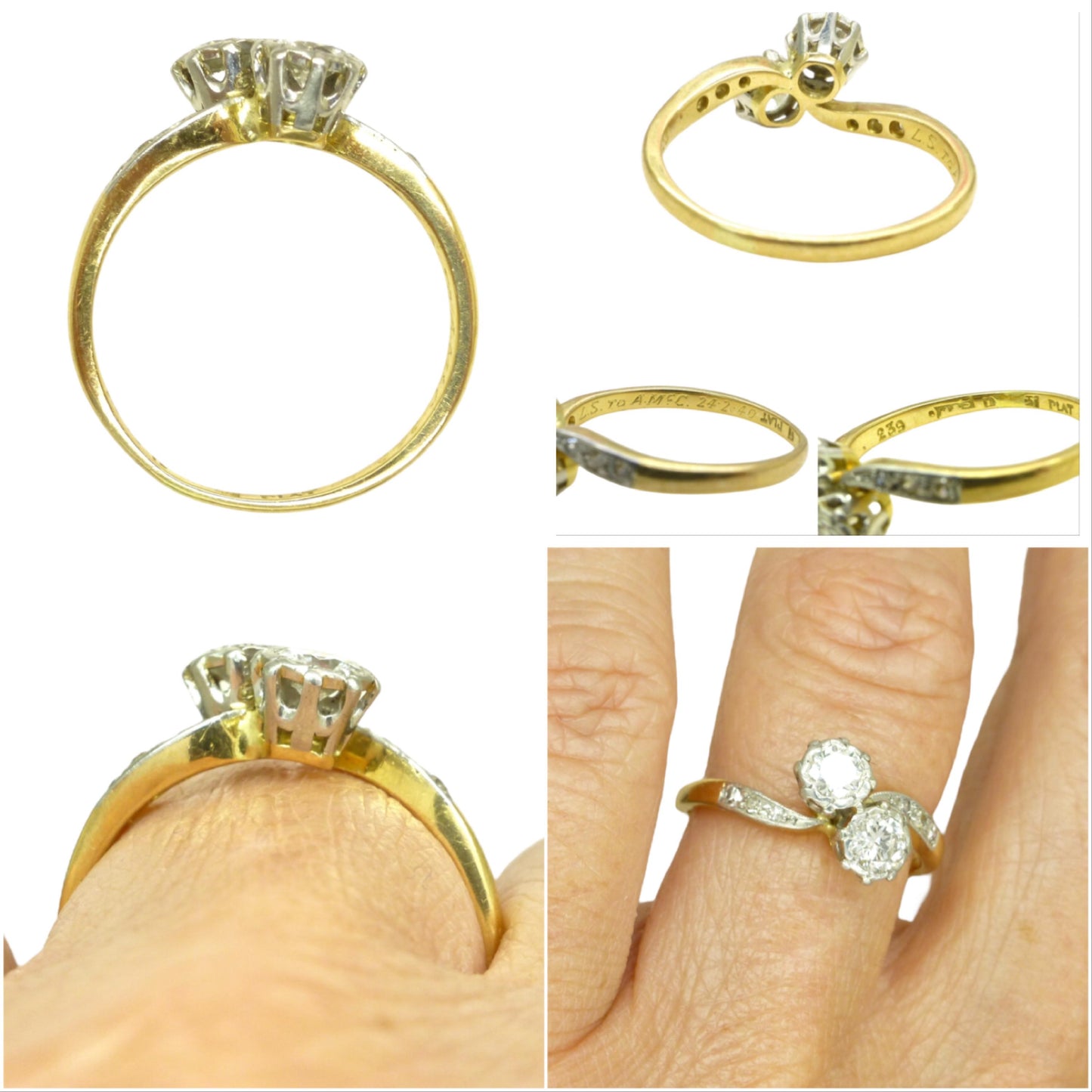 Vintage 18ct Platinum natural diamond Toi et Moi ring 0.50ct c1940