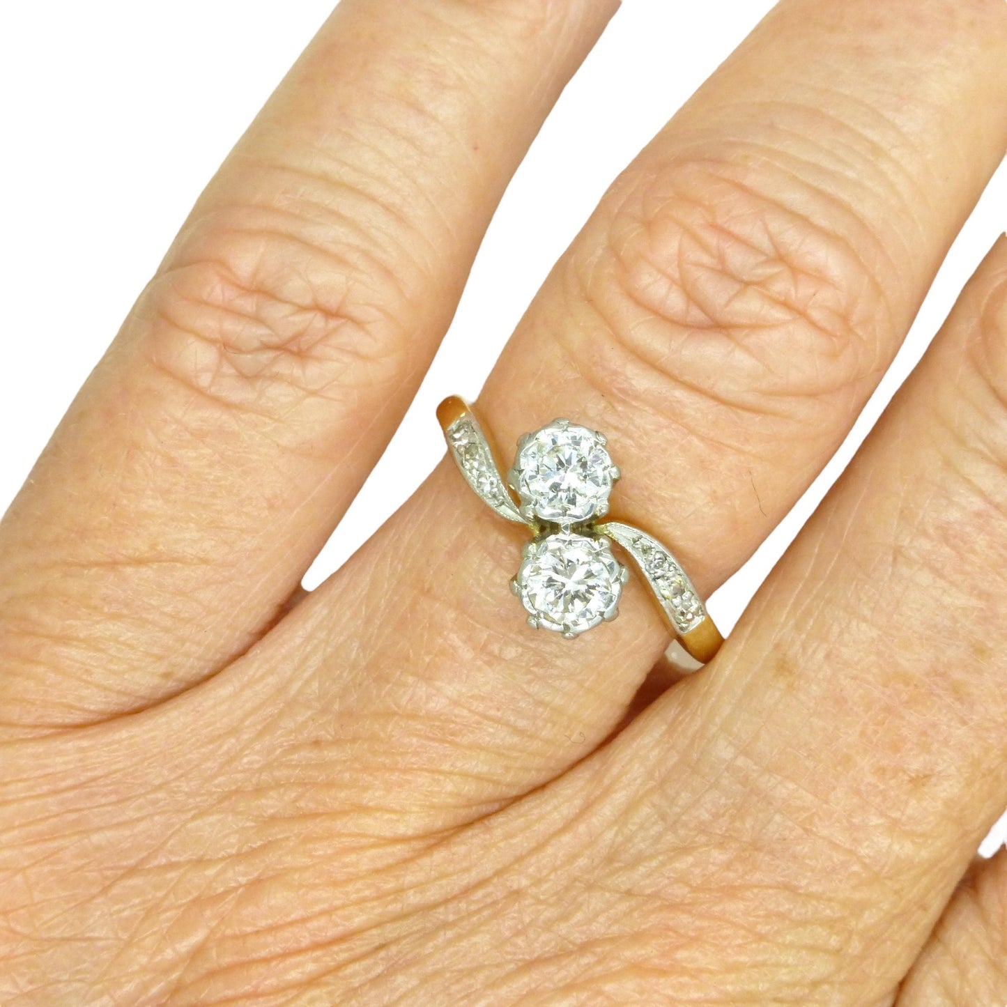 Vintage 18ct Platinum natural diamond Toi et Moi ring 0.50ct c1940