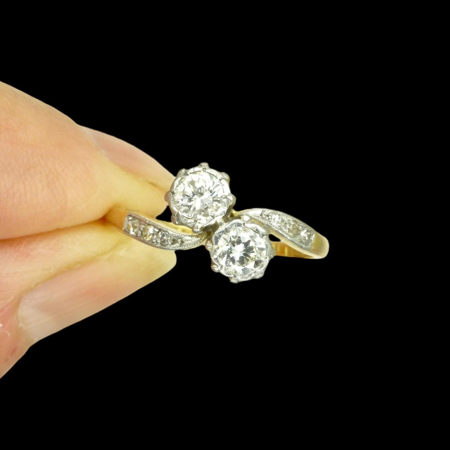 Vintage 18ct Platinum natural diamond Toi et Moi ring 0.50ct c1940