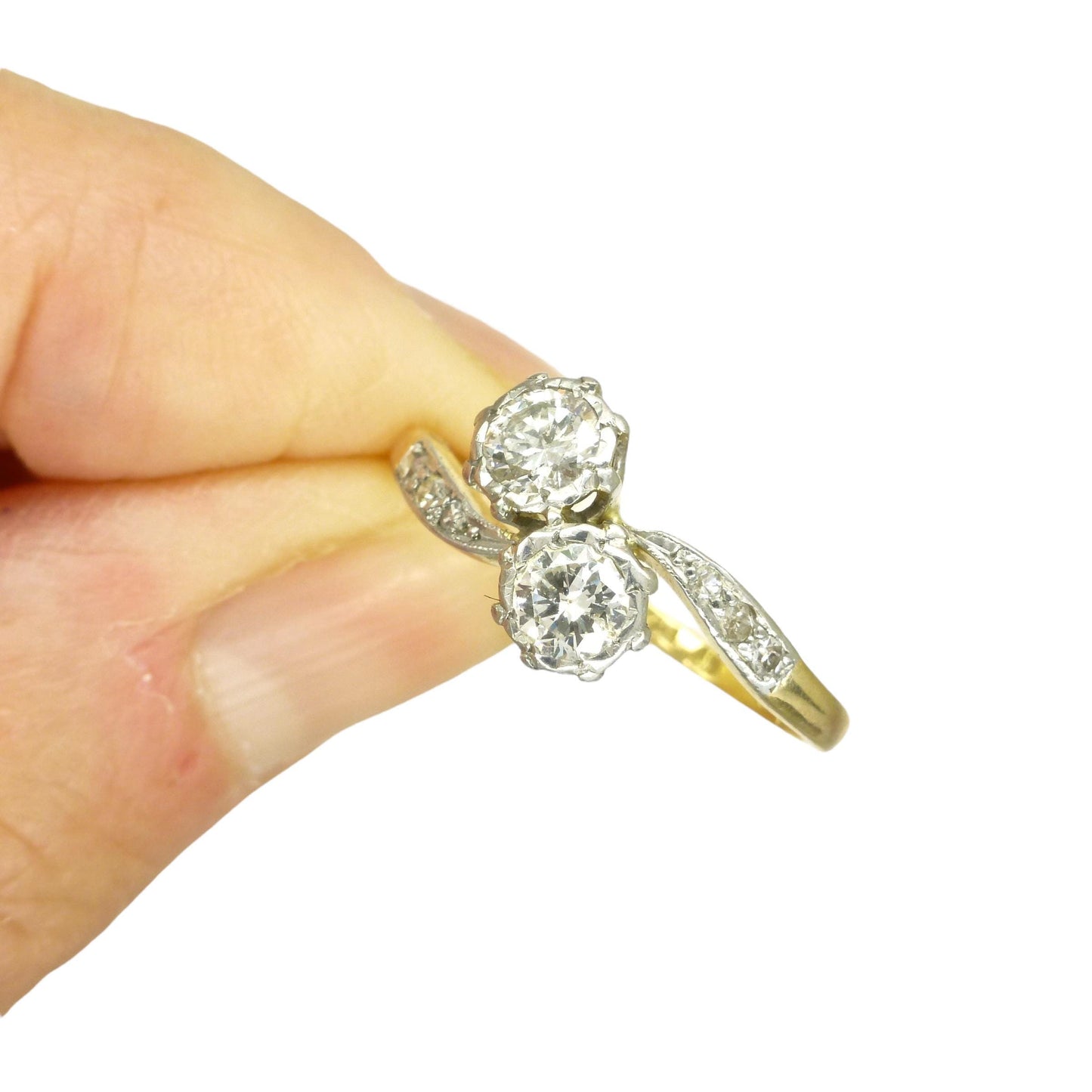 Vintage 18ct Platinum natural diamond Toi et Moi ring 0.50ct c1940