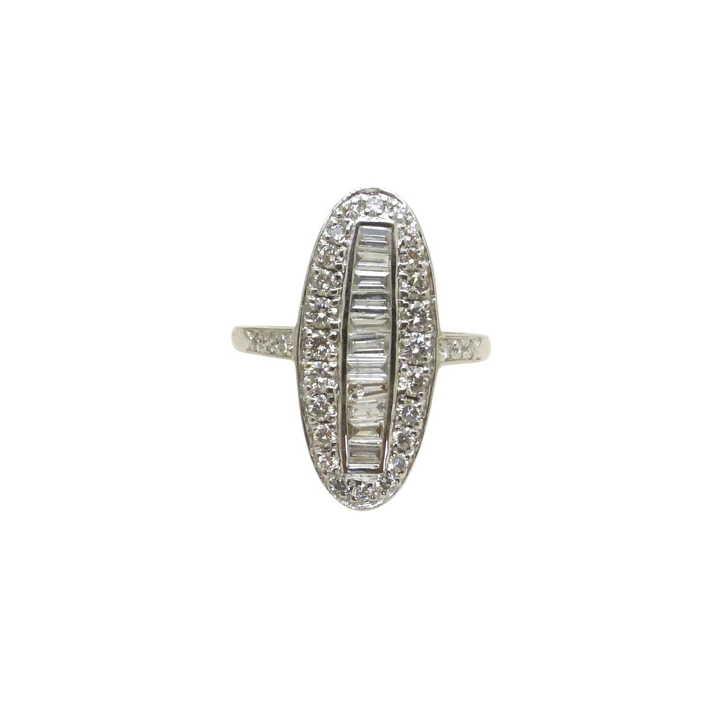Vintage 18ct white gold Diamond cluster panel ring 1.00ct ~ Marquise plaque ring