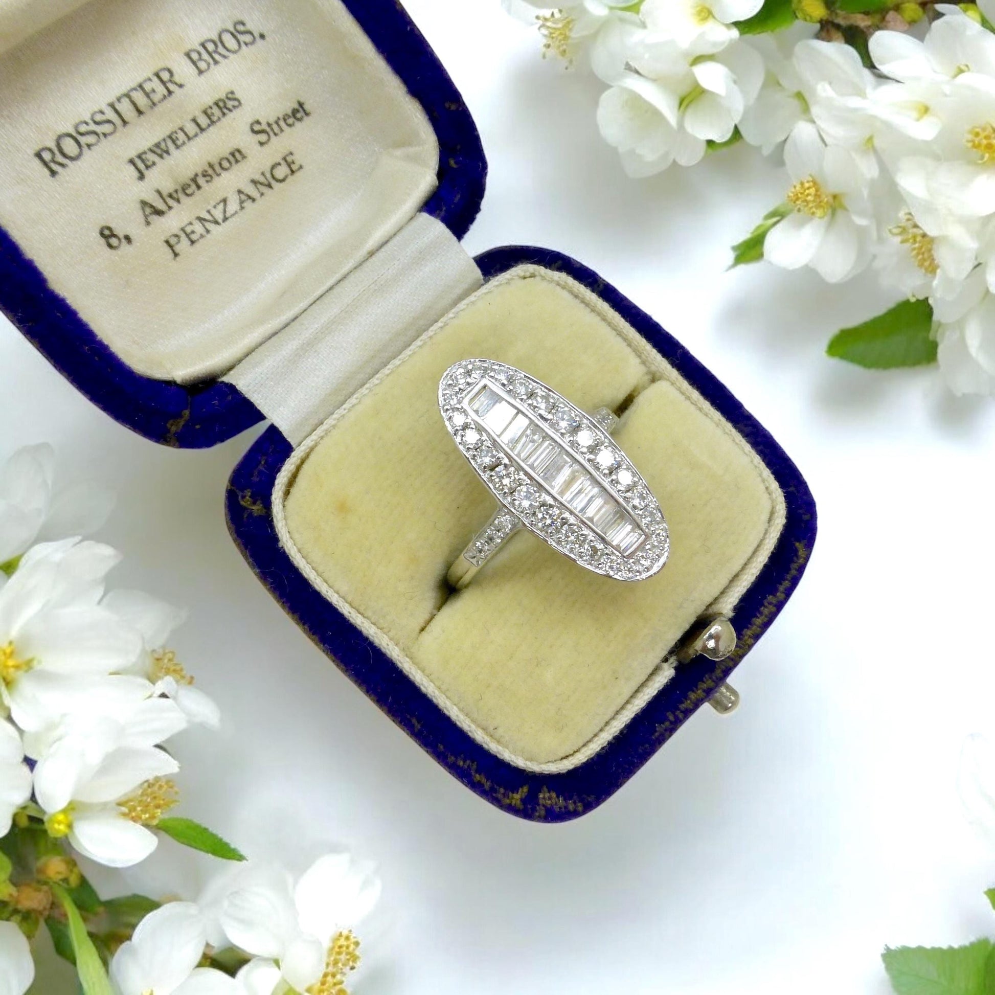 Vintage 18ct white gold Diamond cluster panel ring 1.00ct ~ Marquise plaque ring