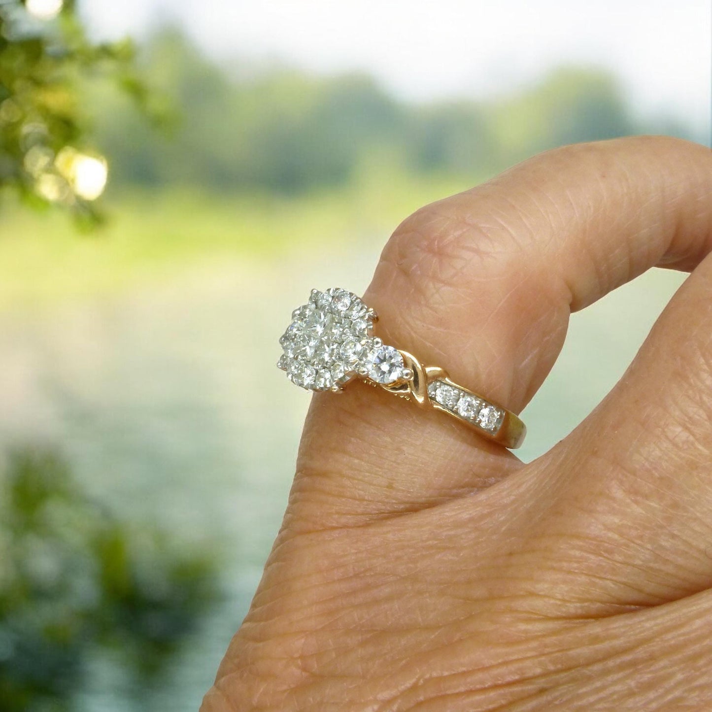 Vintage 9ct rose gold Diamond cluster engagement ring 0.66ct ~ Small size I 1/2 / 4.5
