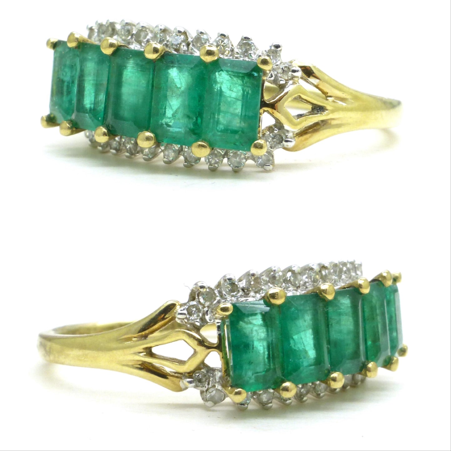 Vintage 9ct gold Emerald & Diamond five stone ring