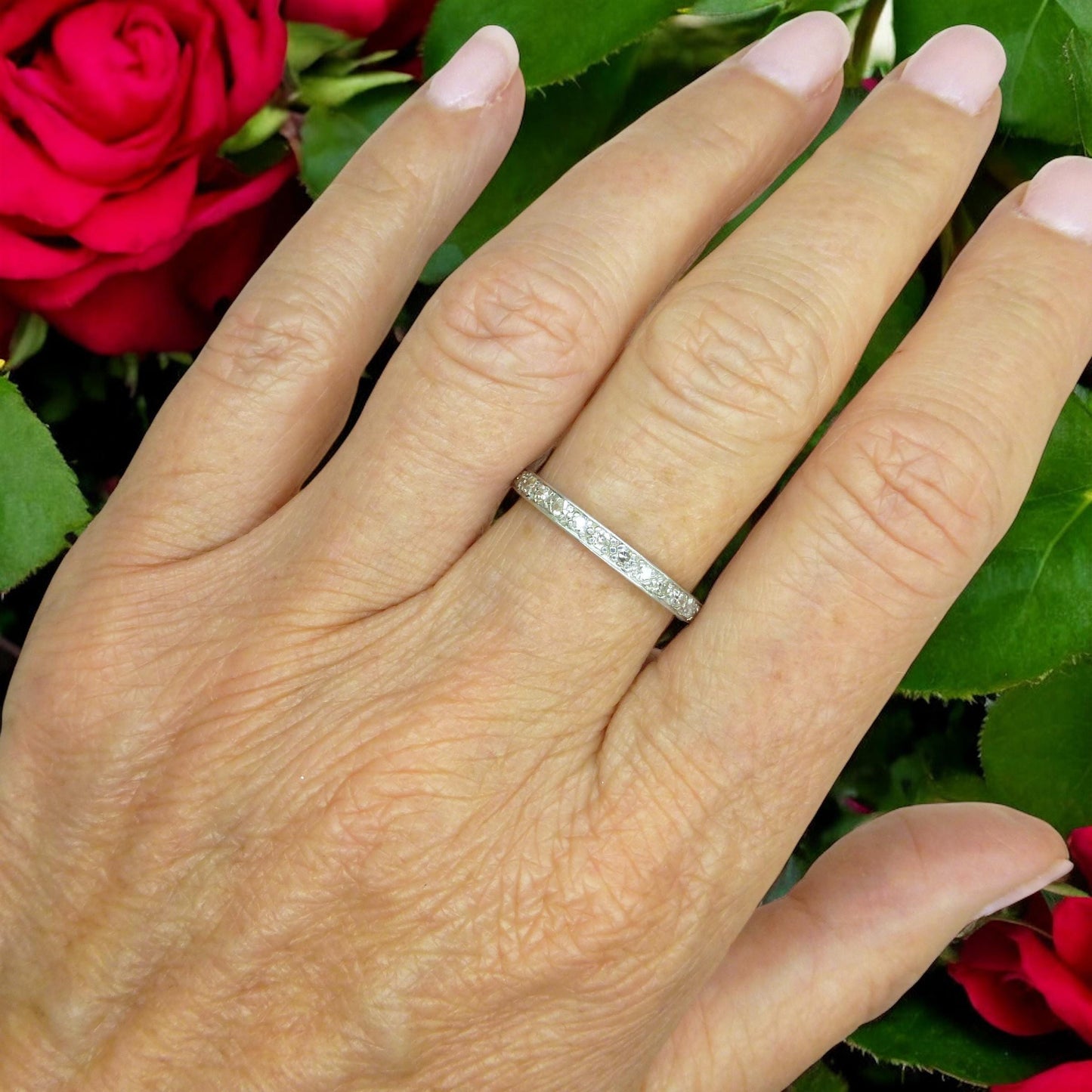 Art Deco platinum Diamond full eternity wedding band 1920's ~ size O / 7