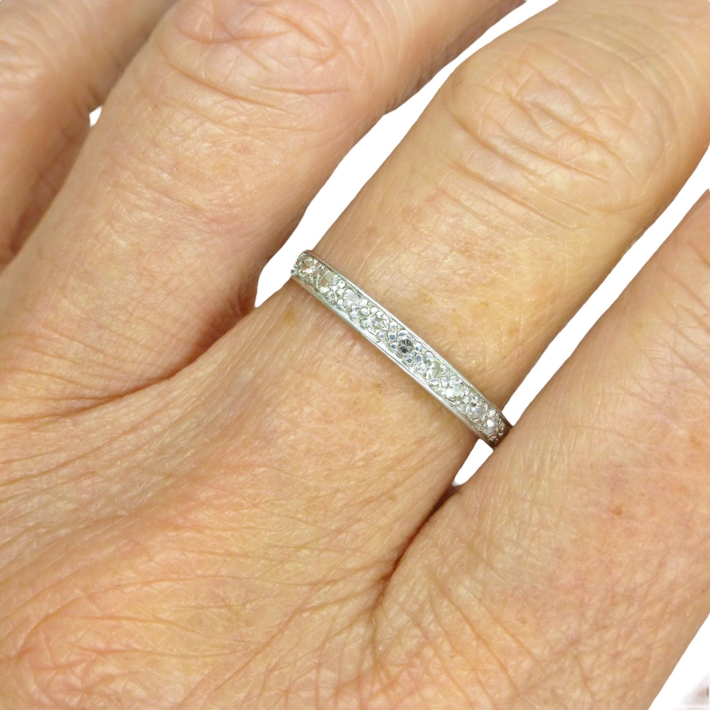 Art Deco platinum Diamond full eternity wedding band 1920's ~ size O / 7