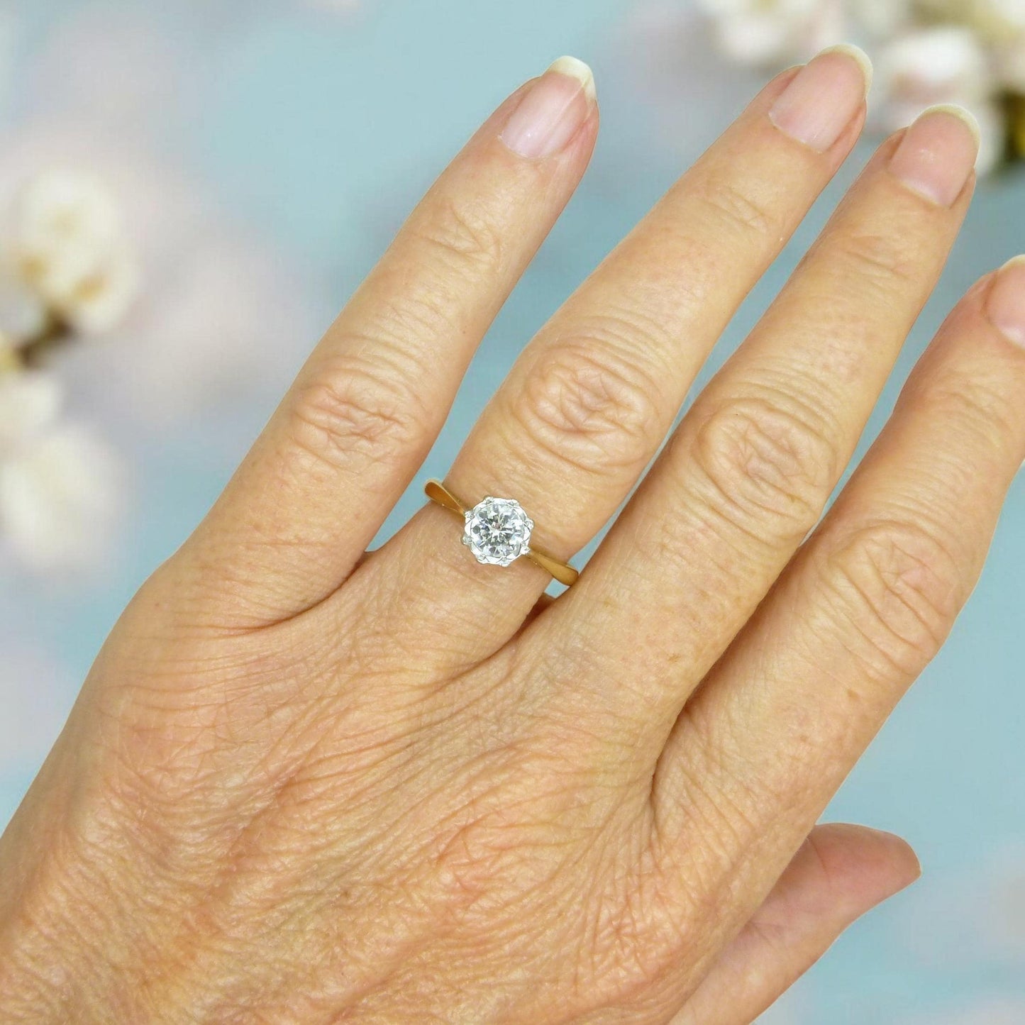 Vintage 18ct gold natural diamond solitaire ring 0.50ct c1950's