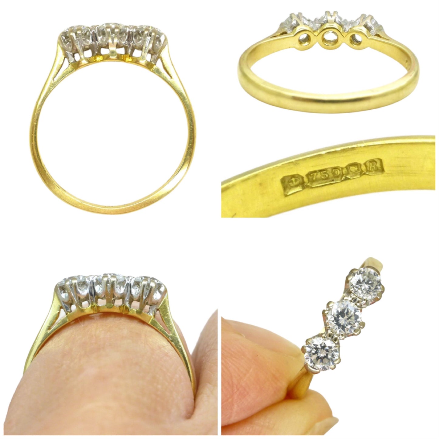Vintage 18ct natural diamond three stone trilogy ring by 'Fred E Ullmann' 0.44ct