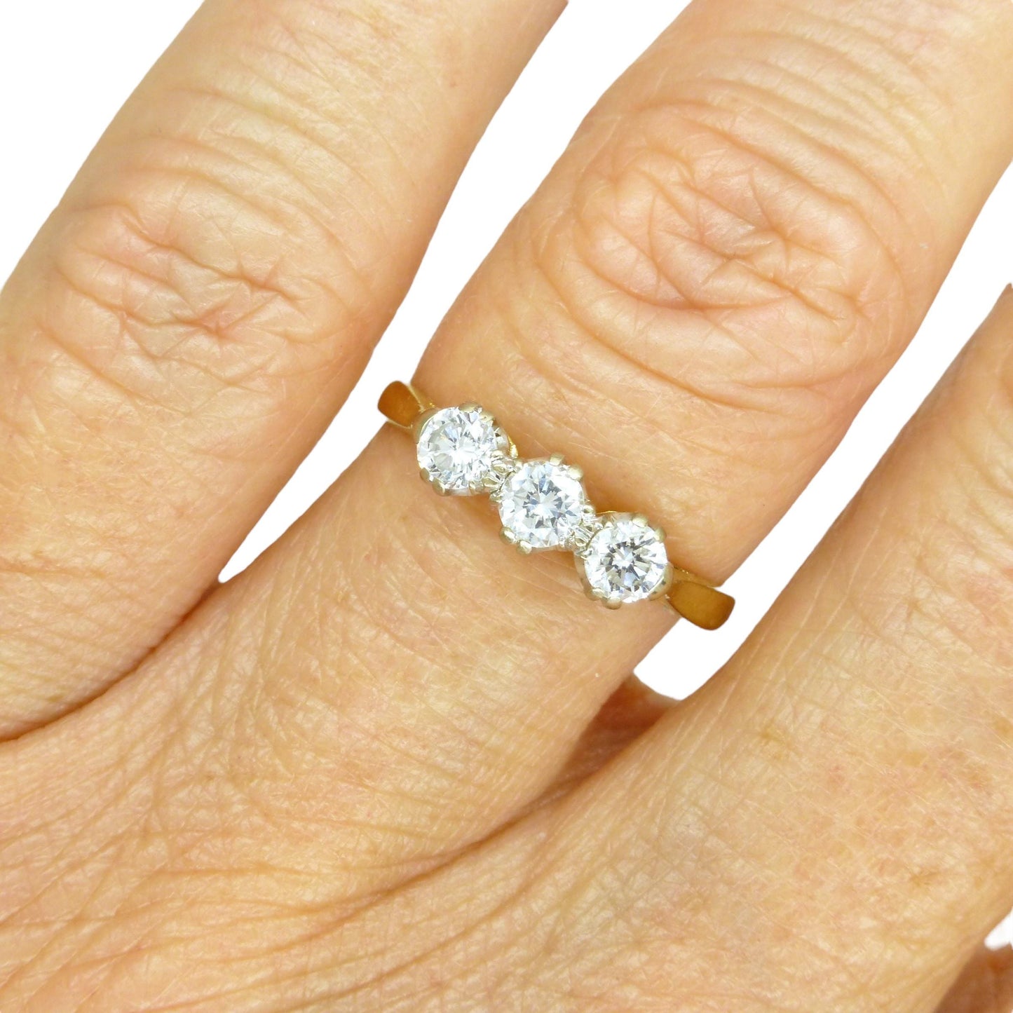 Vintage 18ct natural diamond three stone trilogy ring by 'Fred E Ullmann' 0.44ct