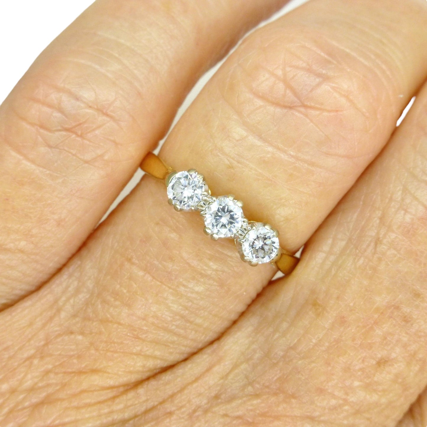 Vintage 18ct natural diamond three stone trilogy ring by 'Fred E Ullmann' 0.44ct