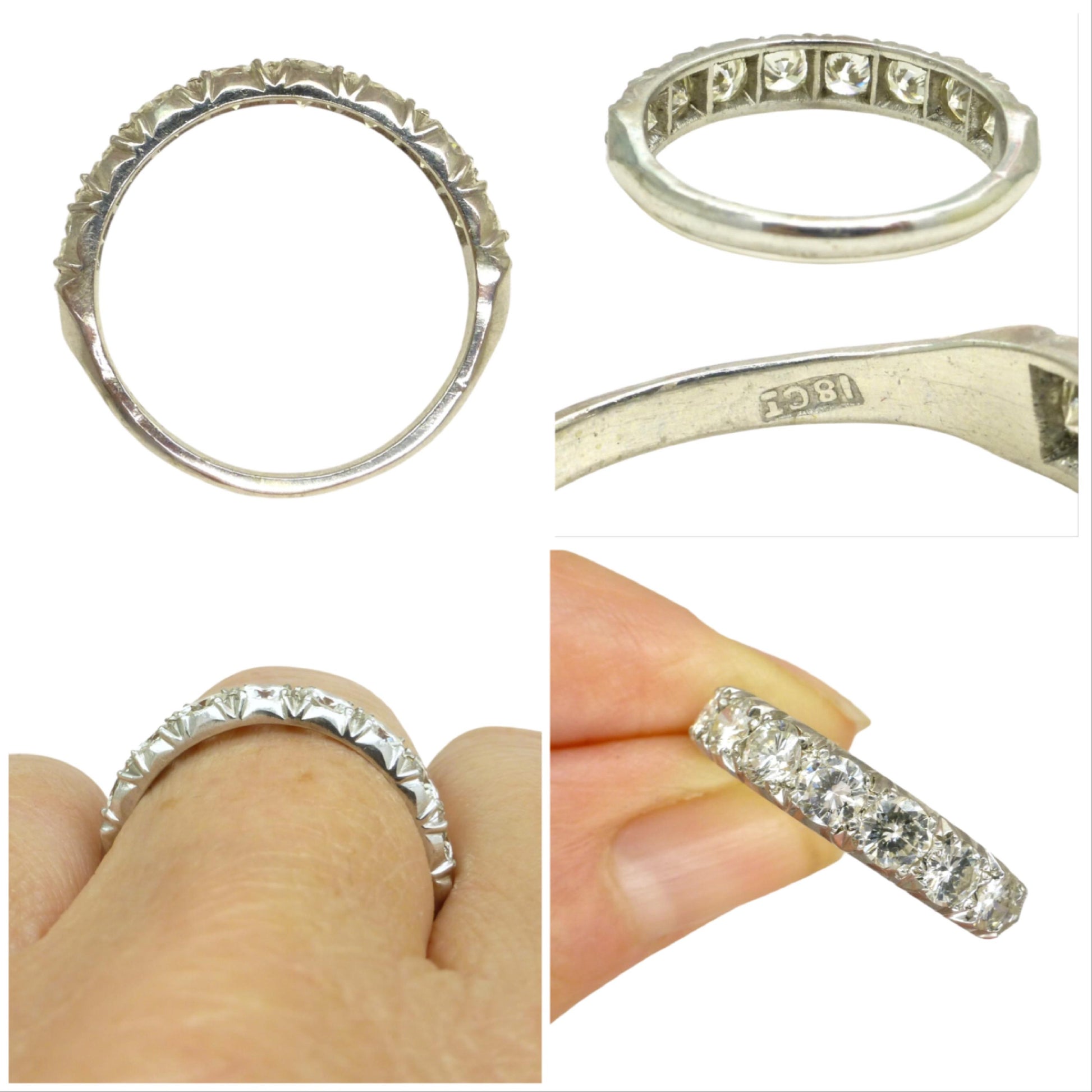 Vintage 18ct white gold natural diamond seven stone ring 1.36ct ~ Independent Valuation