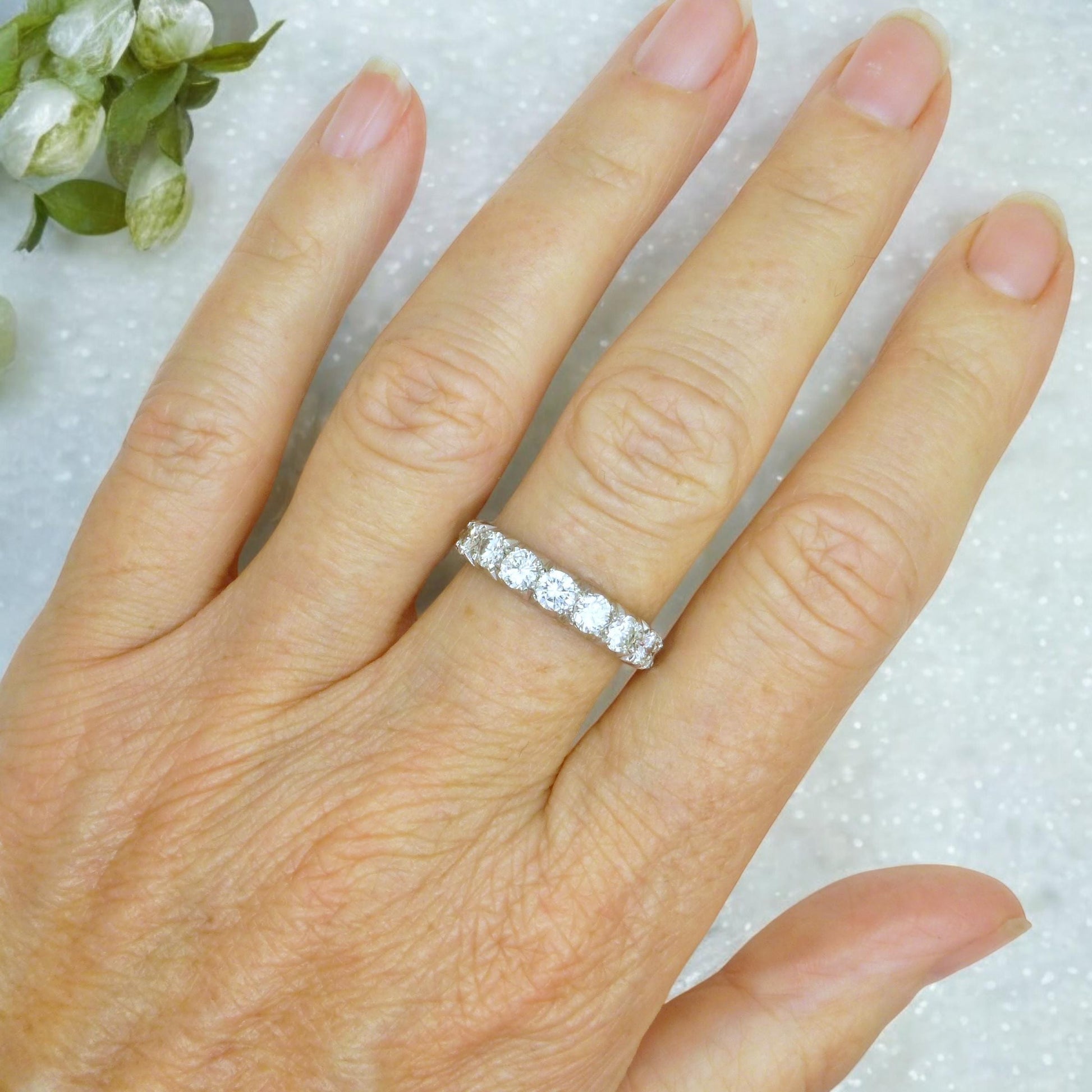 Vintage 18ct white gold natural diamond seven stone ring 1.36ct ~ Independent Valuation