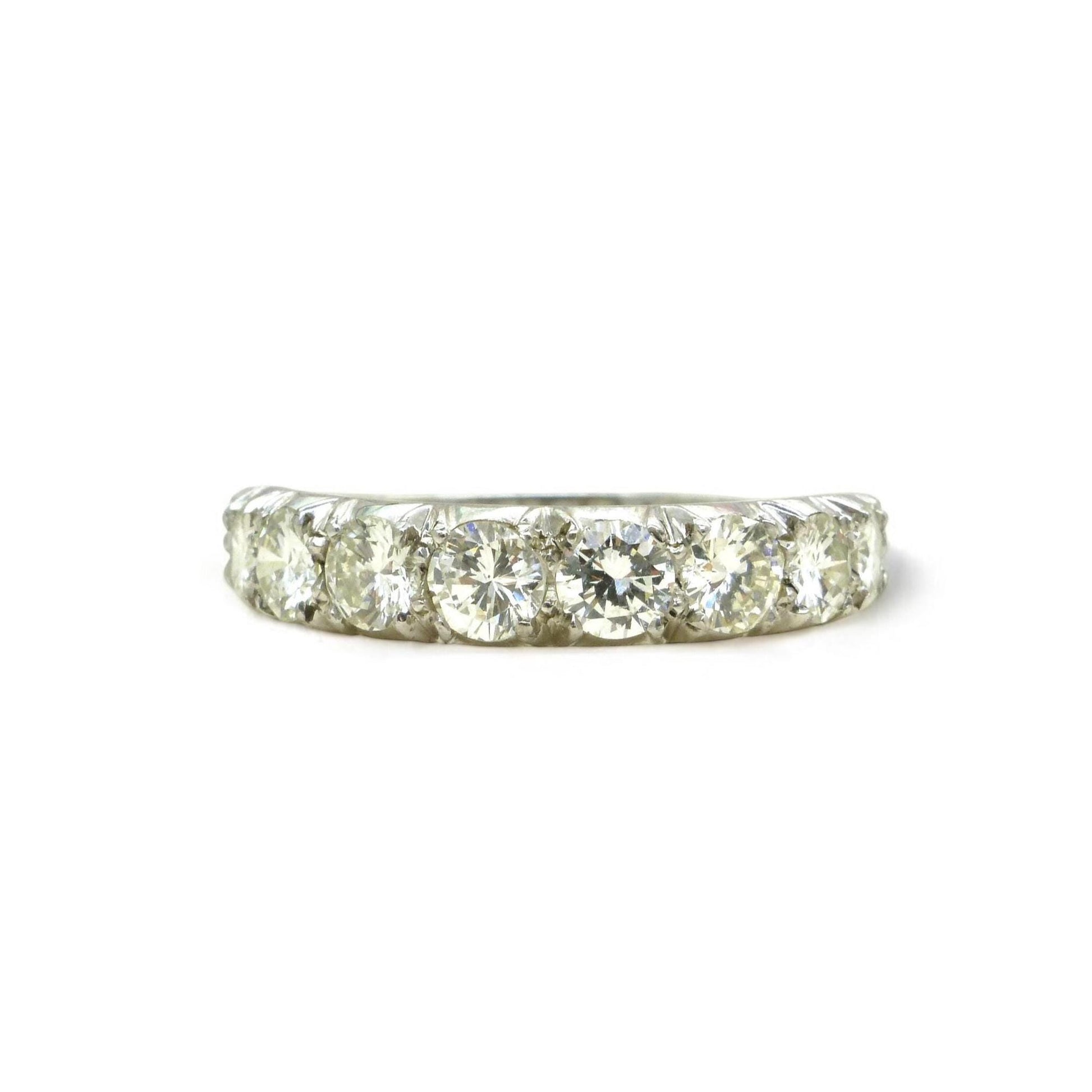 Vintage 18ct white gold natural diamond seven stone ring 1.36ct ~ Independent Valuation