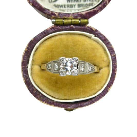 Antique Art Deco 18ct & Platinum natural diamond solitaire ring 0.45ct c1920's