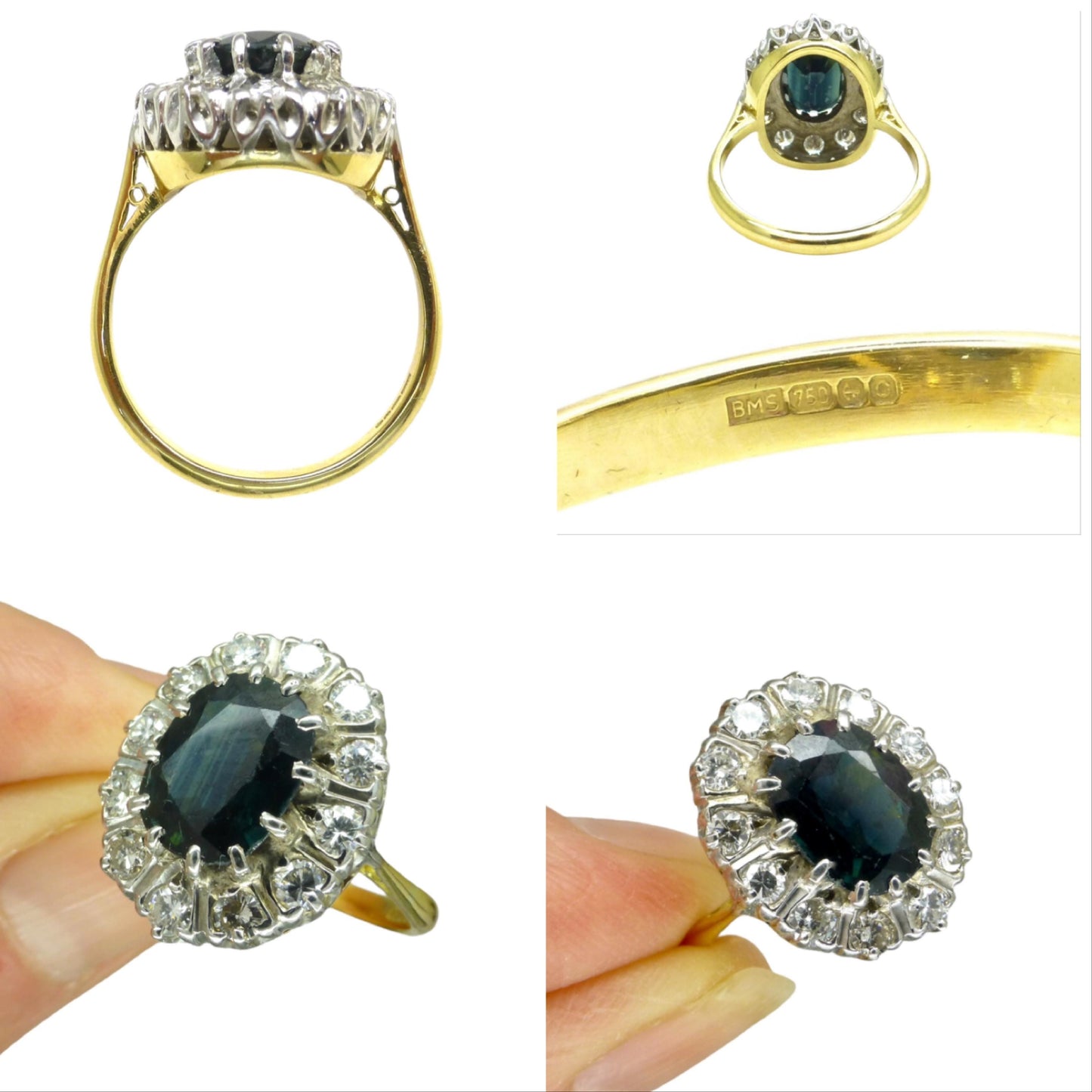 Vintage 18ct sapphire & diamond oval cluster ring - Iconic Princess of Wales ring