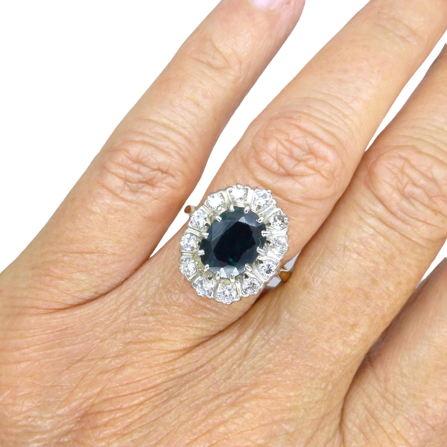 Vintage 18ct sapphire & diamond oval cluster ring - Iconic Princess of Wales ring