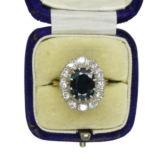 Vintage 18ct sapphire & diamond oval cluster ring - Iconic Princess of Wales ring