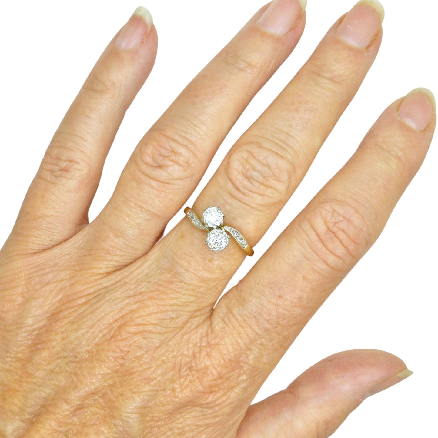 Vintage 18ct Platinum natural diamond Toi et Moi ring 0.50ct c1940