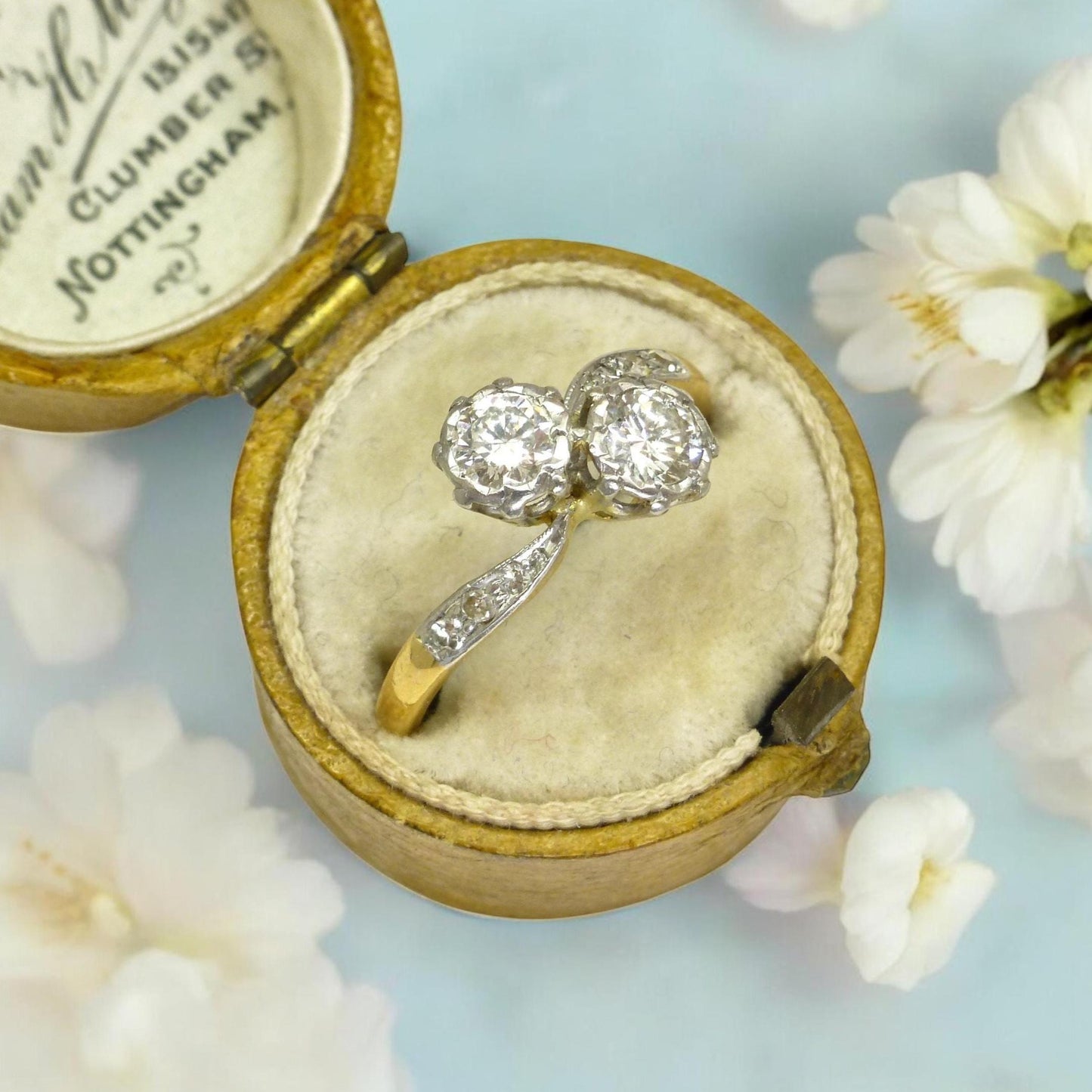 Vintage 18ct Platinum natural diamond Toi et Moi ring 0.50ct c1940