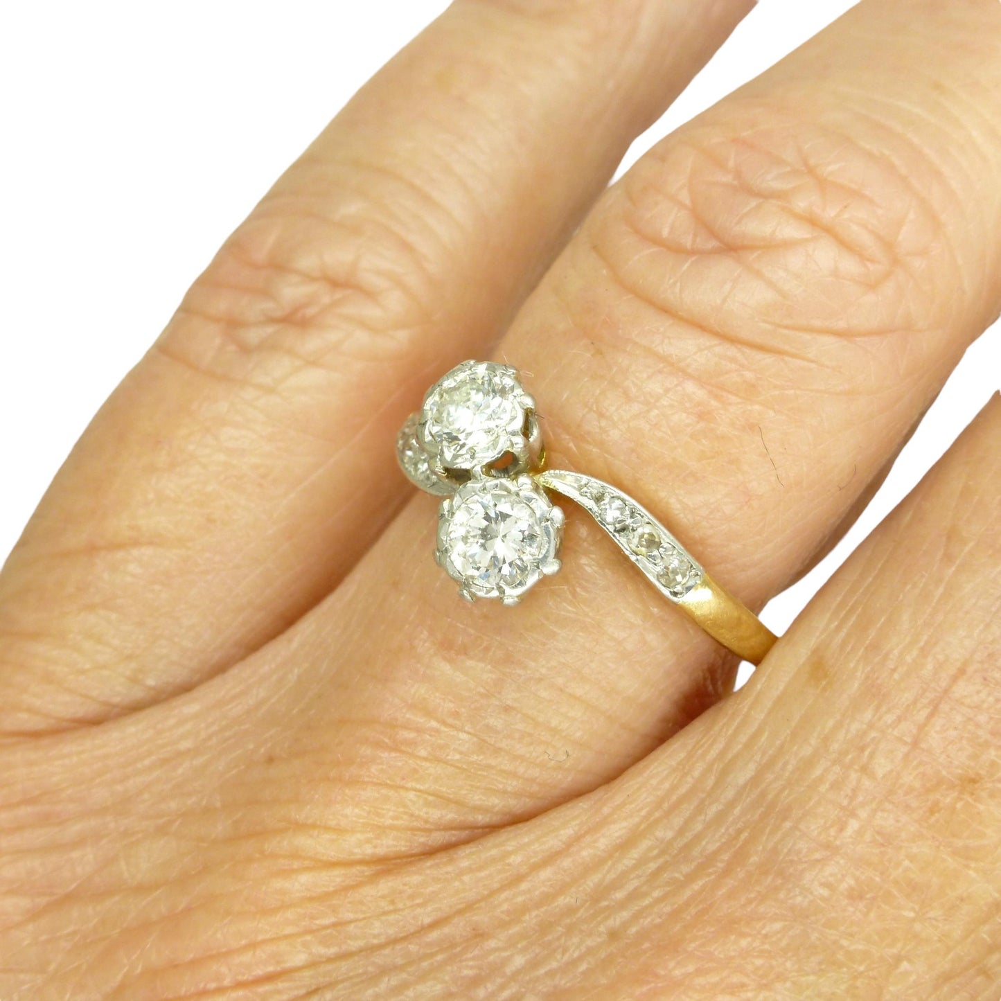 Vintage 18ct Platinum natural diamond Toi et Moi ring 0.50ct c1940