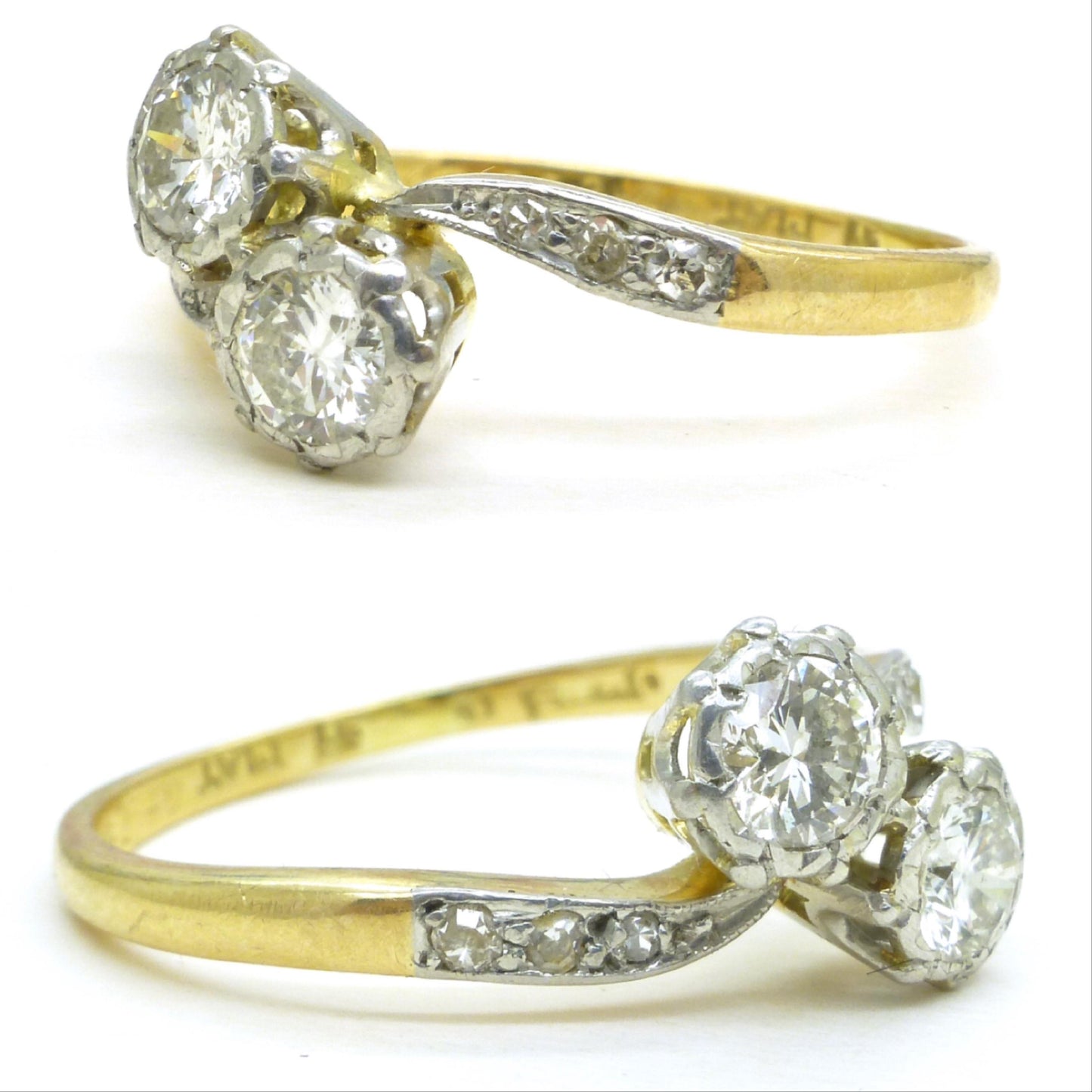 Vintage 18ct Platinum natural diamond Toi et Moi ring 0.50ct c1940