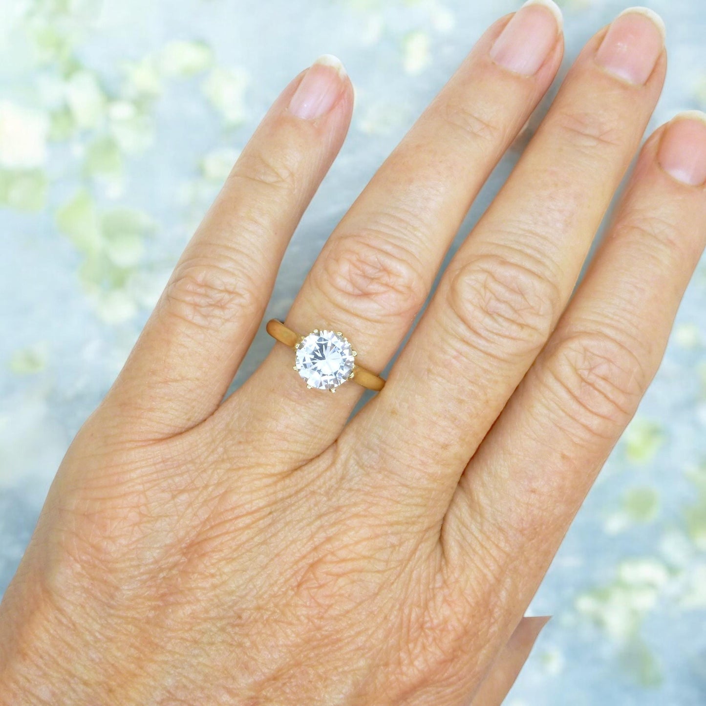 Vintage 9ct gold 'Faux diamond' solitaire ring c1970's